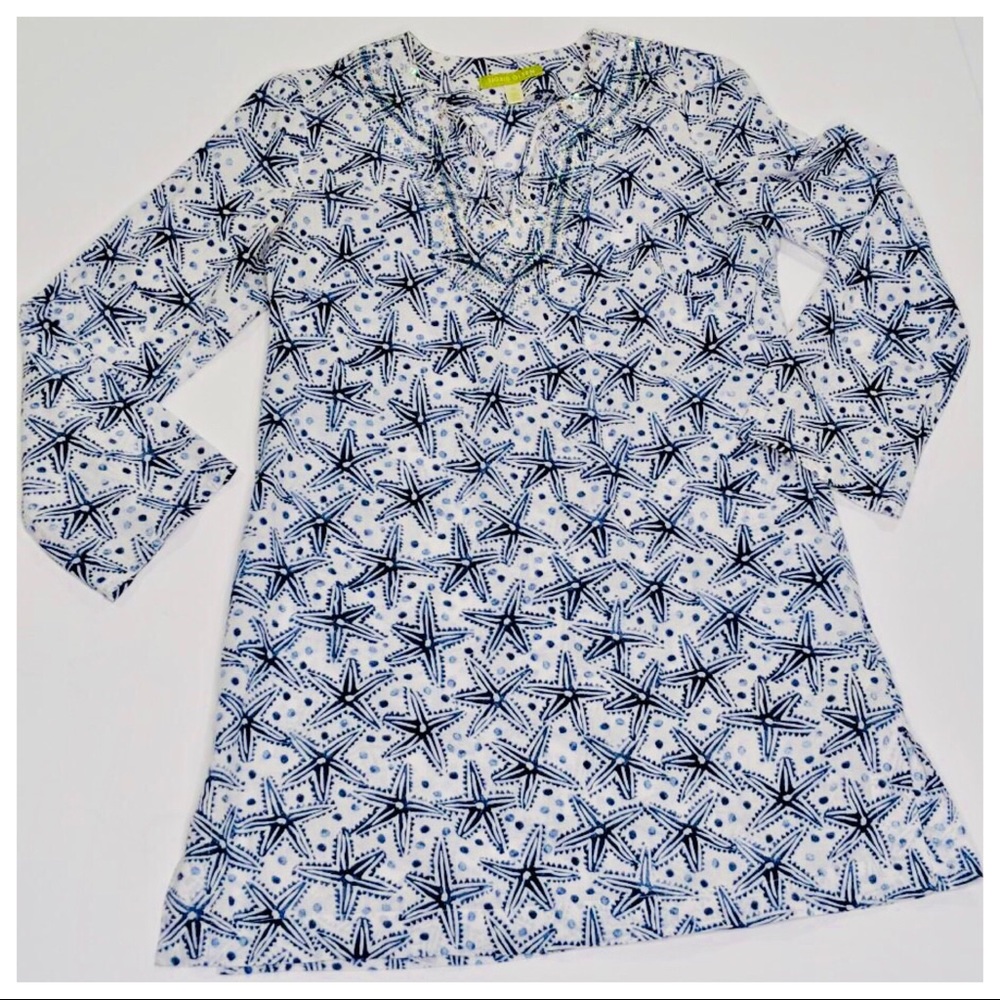 Sigrid Olsen Sequin Cotton V Neck Tunic Blouse Xs - image 2